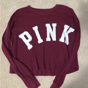 Pink Victorias Secret Long Sleeve Shirt Top Crop Maroon Size XS Waffle Knit
